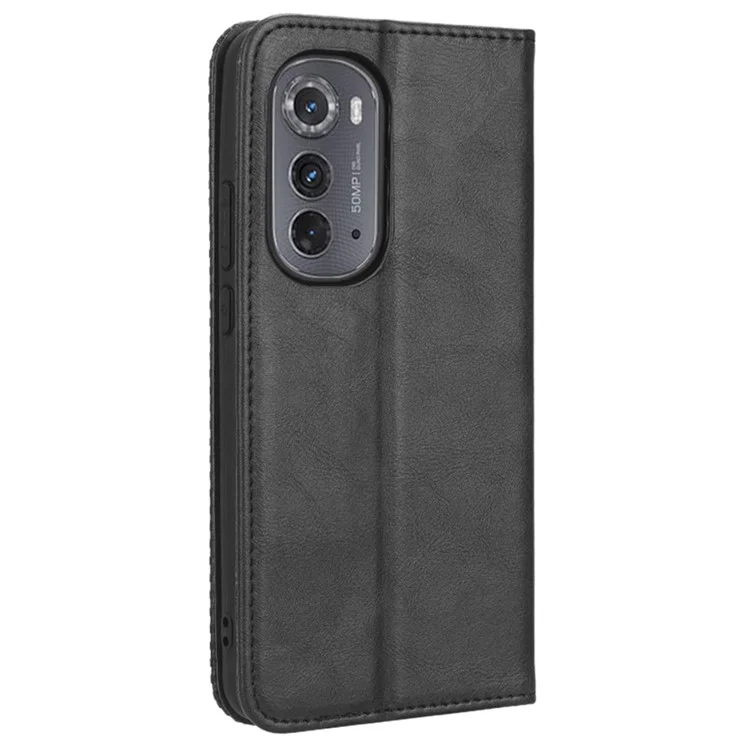 Pour Motorola Edge (2022) 5G Magnétique Magnétique Auto-absorb Absorbe Appectricutive Couverne de Court de Cuir PU Impression Cover Porteul Pullet - le Noir