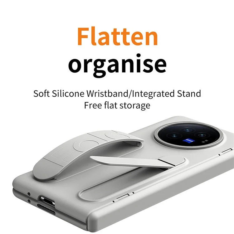 For vivo X Fold3 Case Kickstand Wristband PC Phone Cover with Tempered Glass Film - Grey