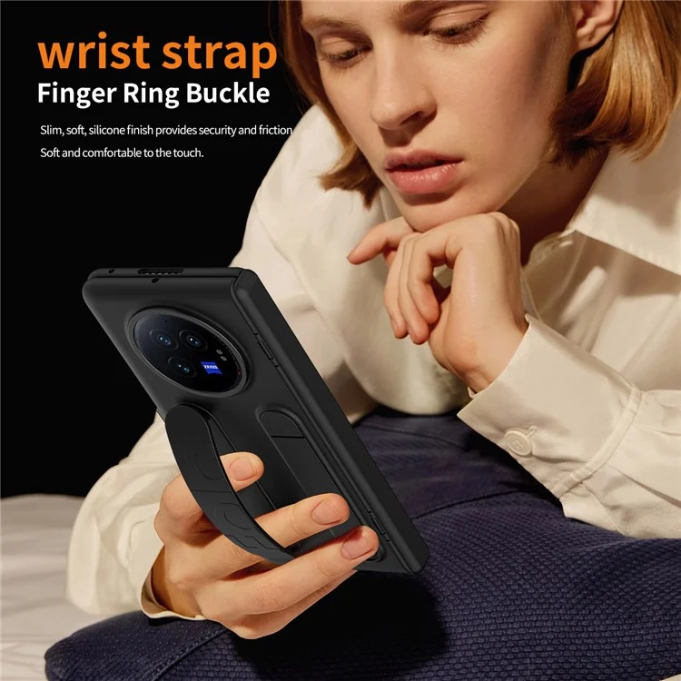 For vivo X Fold3 Case Kickstand Wristband PC Phone Cover with Tempered Glass Film - Grey