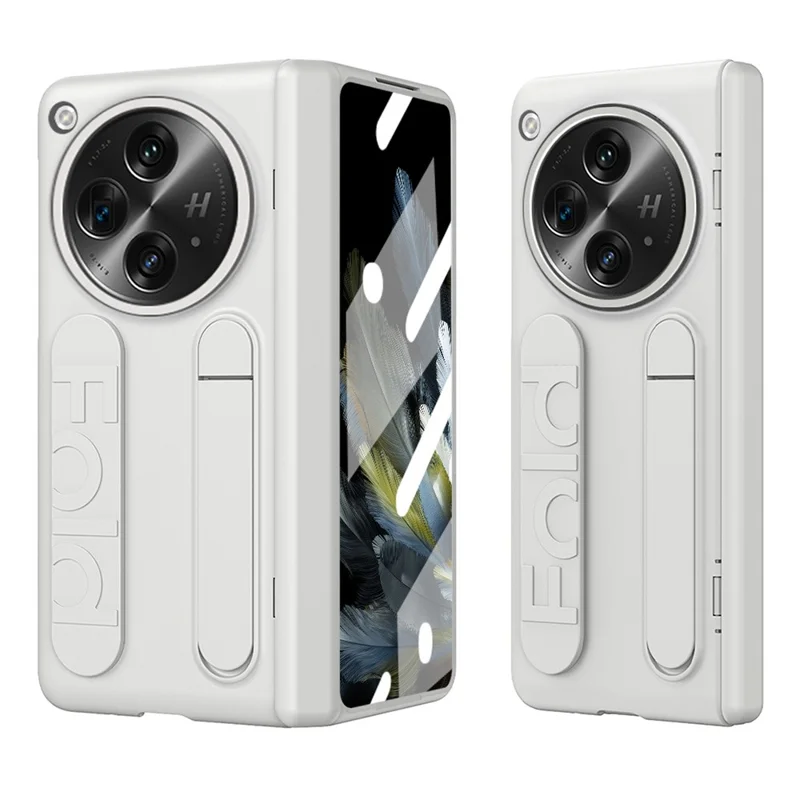 For Oppo Find N3 5G Case Kickstand Wristband PC Phone Cover with Tempered Glass Film - White
