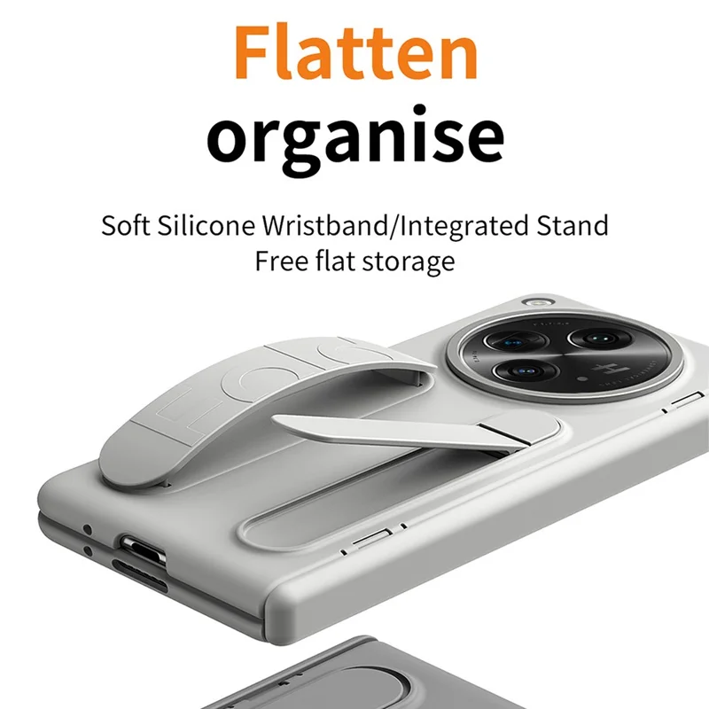 For Oppo Find N3 5G Case Kickstand Wristband PC Phone Cover with Tempered Glass Film - White