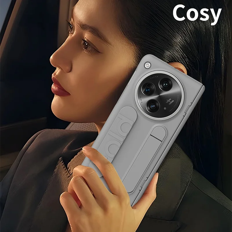For Oppo Find N3 5G Case Kickstand Wristband PC Phone Cover with Tempered Glass Film - White
