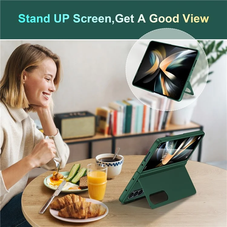 Comprar a Granel Para Samsung Galaxy Z Fold4 5G Case de Cajas de Choque PC+PU Cubierta Del Teléfono de Kickstand - Rosa
