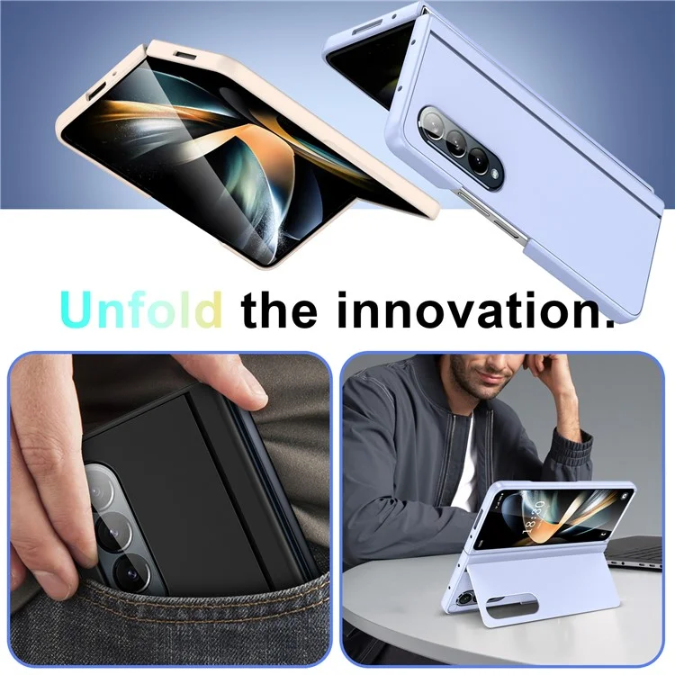 Comprar a Granel Para Samsung Galaxy Z Fold4 5G Case de Cajas de Choque PC+PU Cubierta Del Teléfono de Kickstand - Rosa