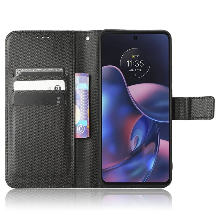 Pour Motorola Edge (2022) 5G Diamond Texture Téléphone Portefeuille pu le Cuir Horizontal Stand Boîte - le Noir