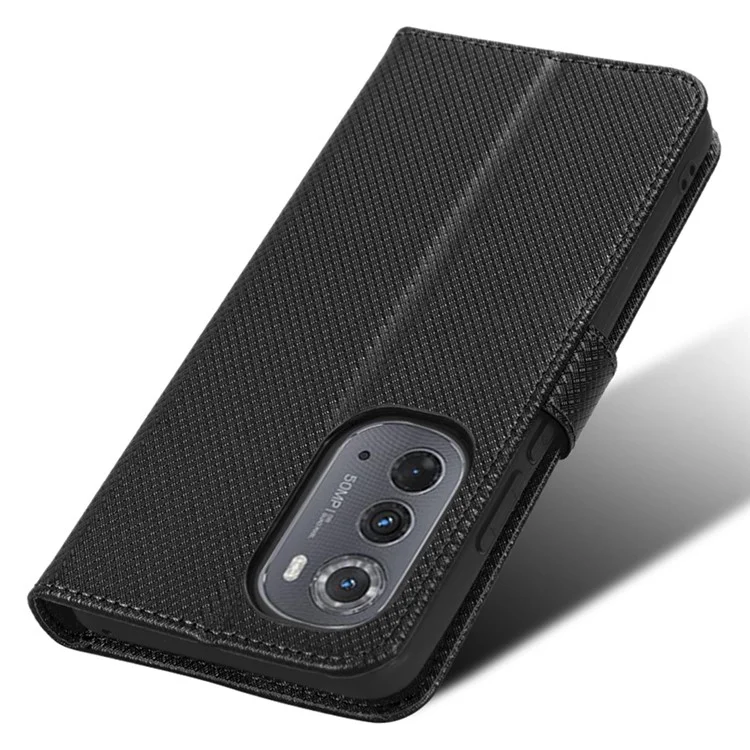 Pour Motorola Edge (2022) 5G Diamond Texture Téléphone Portefeuille pu le Cuir Horizontal Stand Boîte - le Noir