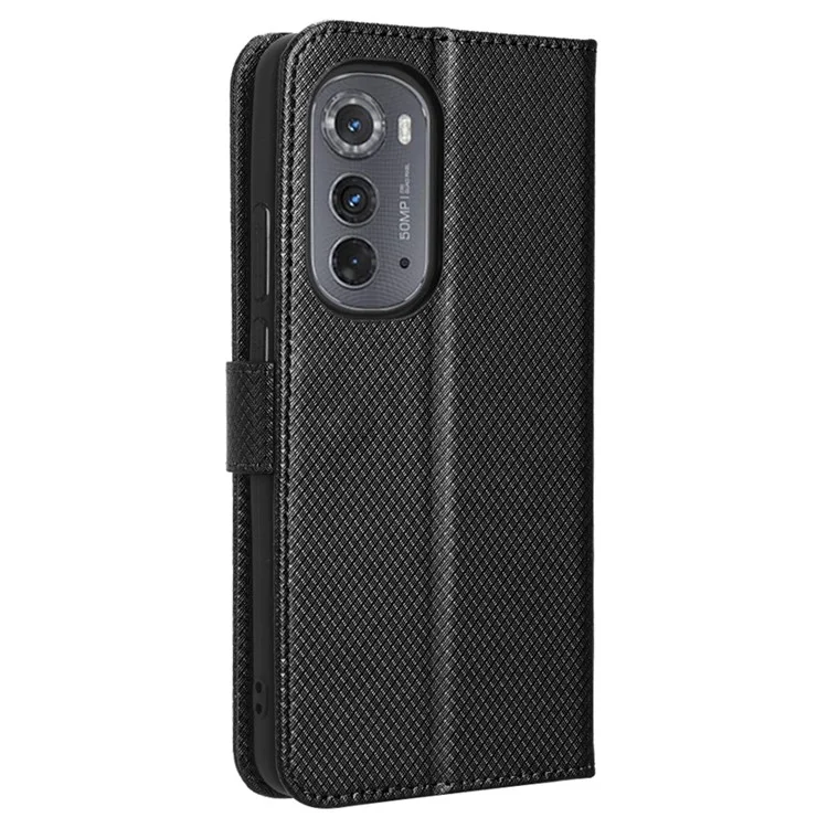 Pour Motorola Edge (2022) 5G Diamond Texture Téléphone Portefeuille pu le Cuir Horizontal Stand Boîte - le Noir