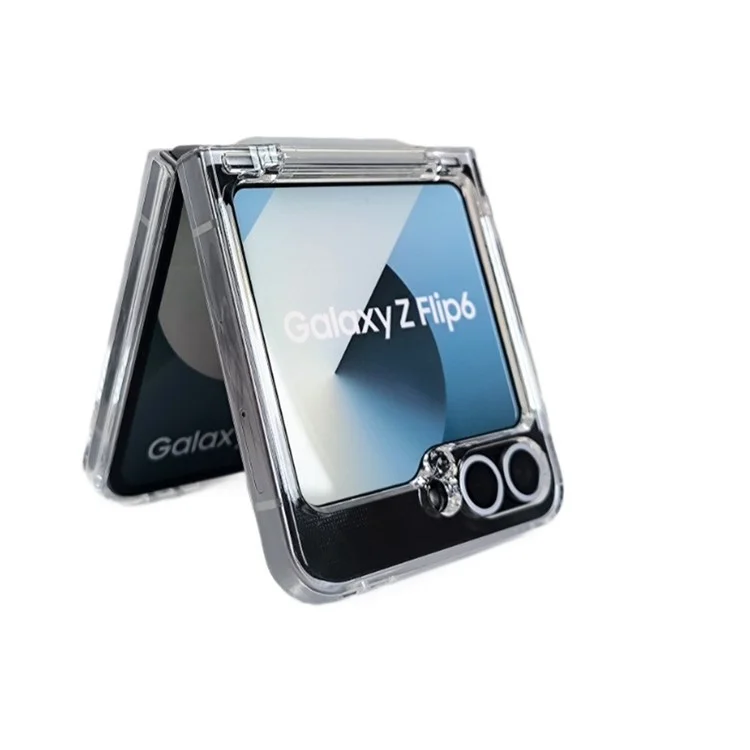 Область Покупки Для Samsung Galaxy Z Flip6 5G Case Shockprotepl Hard PC Phone с Ручным Ремнем - Прозрачный Черный