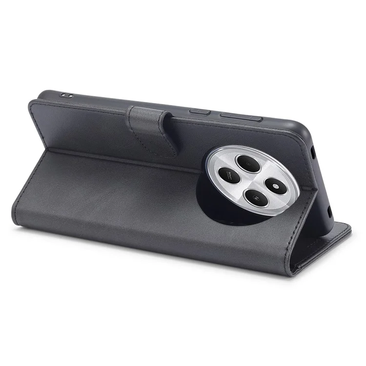 LC.IMEEKE Para Xiaomi Poco C75 4G / Redmi 14R 5G / 14C 4G Capa Textura de Bezerro Couro PU Suporte Carteira Capa de Telefone - Preto