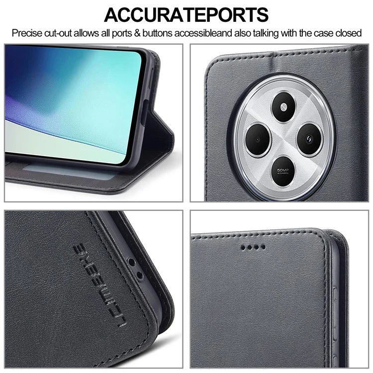 LC.IMEEKE Para Xiaomi Poco C75 4G / Redmi 14R 5G / 14C 4G Capa Textura de Bezerro Couro PU Suporte Carteira Capa de Telefone - Preto