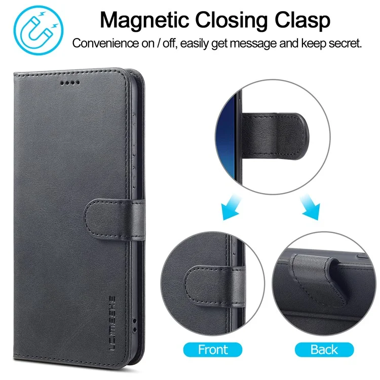 LC.IMEEKE Para Xiaomi Poco C75 4G / Redmi 14R 5G / 14C 4G Capa Textura de Bezerro Couro PU Suporte Carteira Capa de Telefone - Preto