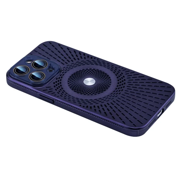 Acheter en Vrac Pour L'iphone 16 Pro Case Compatible Avec Magsafe Heat Dissipation pc + Tpu Téléphone Couverture de L'objectif Intégré Fim - Violet Foncé