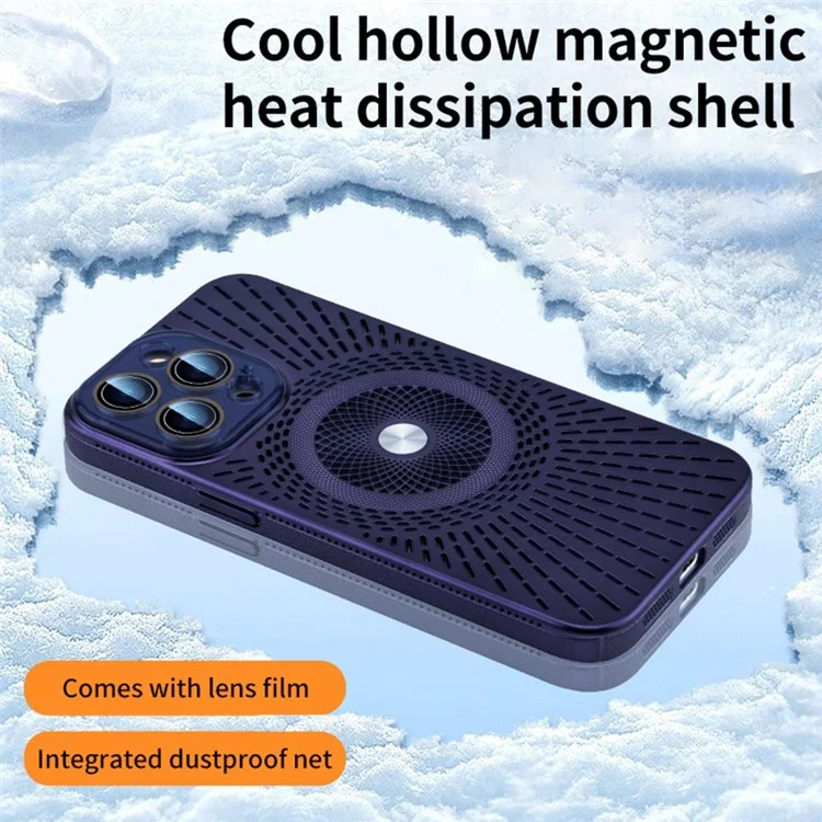 Acheter en Vrac Pour L'iphone 16 Pro Case Compatible Avec Magsafe Heat Dissipation pc + Tpu Téléphone Couverture de L'objectif Intégré Fim - Violet Foncé