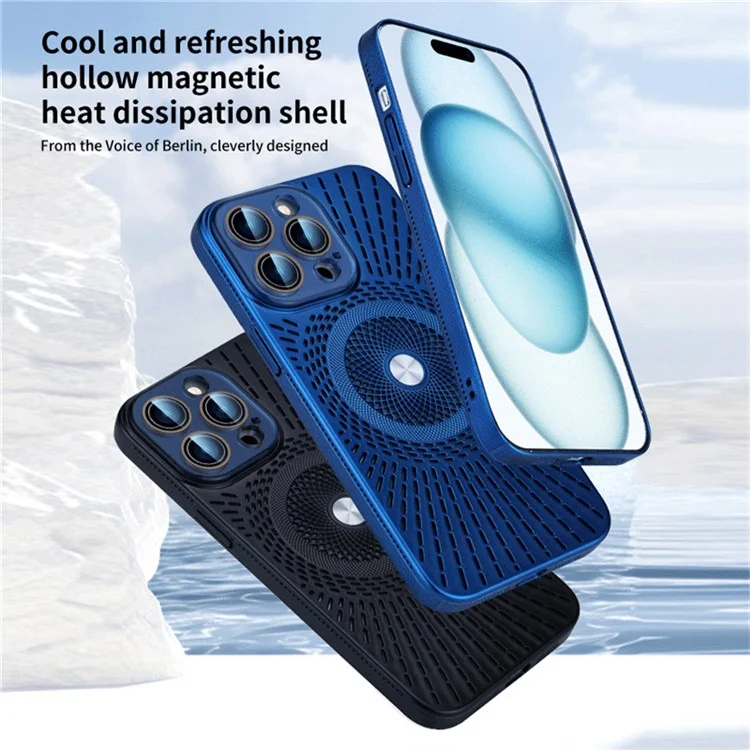Acheter en Vrac Pour L'iphone 16 Pro Case Compatible Avec Magsafe Heat Dissipation pc + Tpu Téléphone Couverture de L'objectif Intégré Fim - Violet Foncé