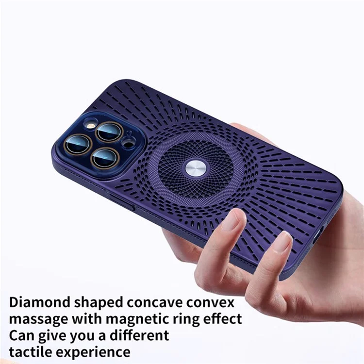 Acheter en Vrac Pour L'iphone 16 Pro Case Compatible Avec Magsafe Heat Dissipation pc + Tpu Téléphone Couverture de L'objectif Intégré Fim - Violet Foncé