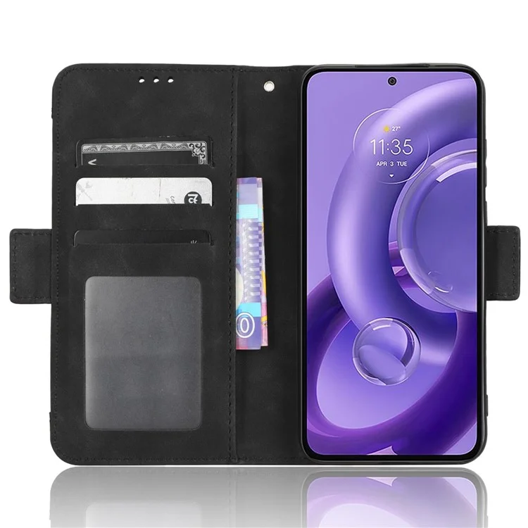 For Motorola Edge 30 Neo 5G PU Leather Multiple Card Slots Cover Side Magnetic Clasp Phone Stand Wallet Case - Black