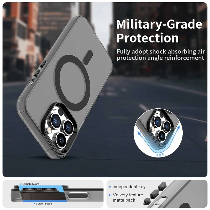 Candy Series For iPhone 13 Pro Max Case Compatible with MagSafe PC+TPU+PET Anti-Drop Phone Cover - Black