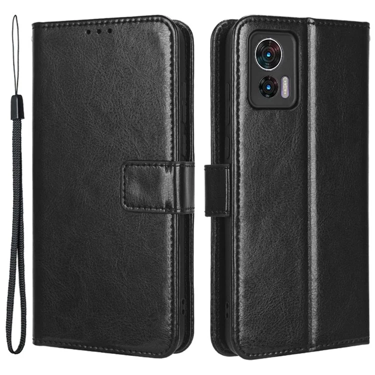 Pour Motorola Edge 30 Neo 5G Crazy Horse Texture pu Leather Anti-drop Case Stand Portefeuille Téléphone Couverture de Protection - le Noir