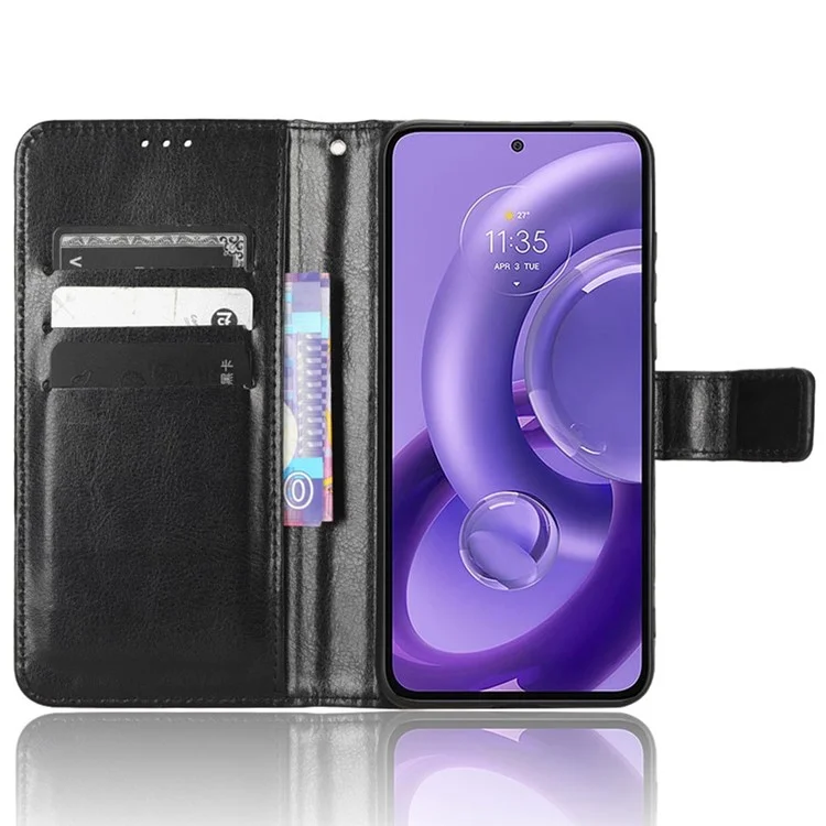 Pour Motorola Edge 30 Neo 5G Crazy Horse Texture PU Leather Anti-drop Case Stand Wallet Phone Protective Cover - Noir