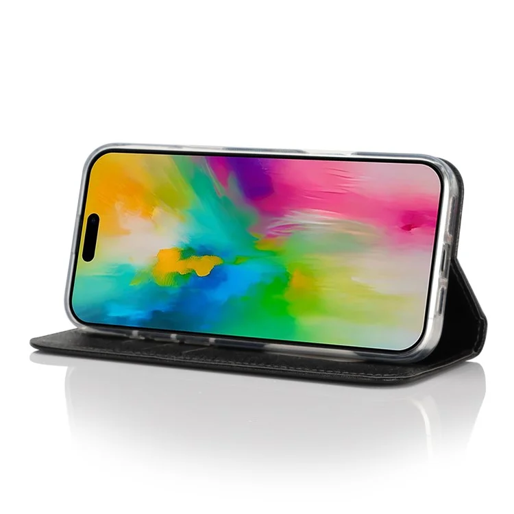 Für Iphone 16 Pro Max Hülle PU Leder Seiden Textur Magnetic Flip Phone Deckung - Schwarz