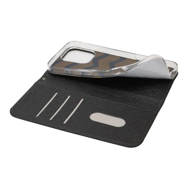 Für Iphone 16 Pro Max Hülle PU Leder Seiden Textur Magnetic Flip Phone Deckung - Schwarz