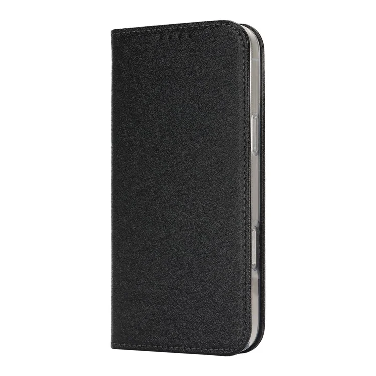 Für Iphone 16 Pro Max Hülle PU Leder Seiden Textur Magnetic Flip Phone Deckung - Schwarz