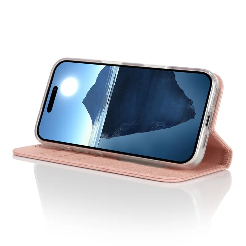 Per Iphone 16 Plus Case PU in Pelle in Pelle di Seta Magnetica Copertura Del Telefono a Flip Magnetico - Oro Rosa