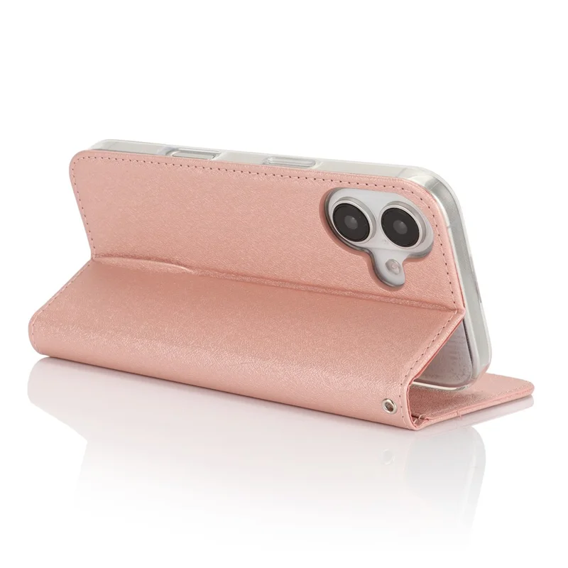 Per Iphone 16 Plus Case PU in Pelle in Pelle di Seta Magnetica Copertura Del Telefono a Flip Magnetico - Oro Rosa