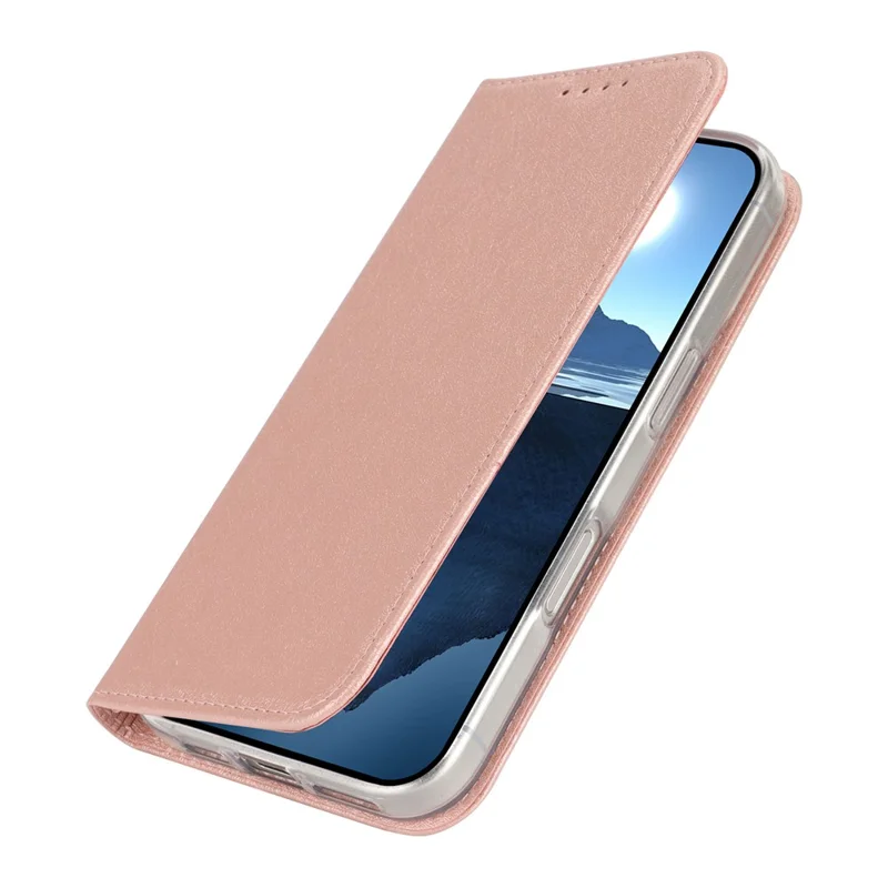 Per Iphone 16 Plus Case PU in Pelle in Pelle di Seta Magnetica Copertura Del Telefono a Flip Magnetico - Oro Rosa