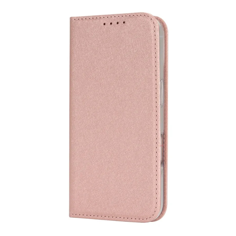 Per Iphone 16 Plus Case PU in Pelle in Pelle di Seta Magnetica Copertura Del Telefono a Flip Magnetico - Oro Rosa