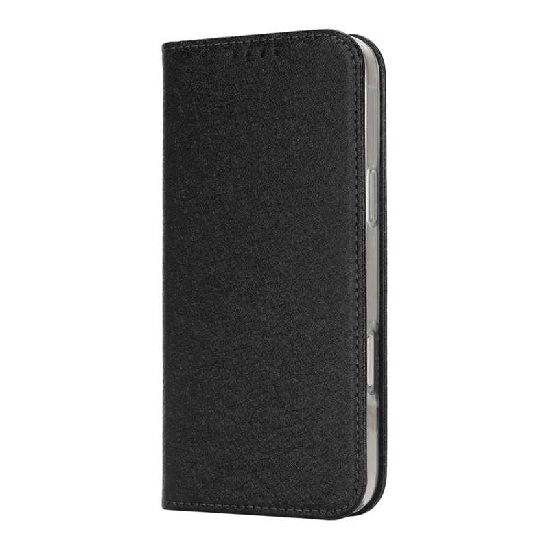Für Iphone 16 Pro Case PU Leder Seiden Textur Magnetic Flip Phone Deckung - Schwarz