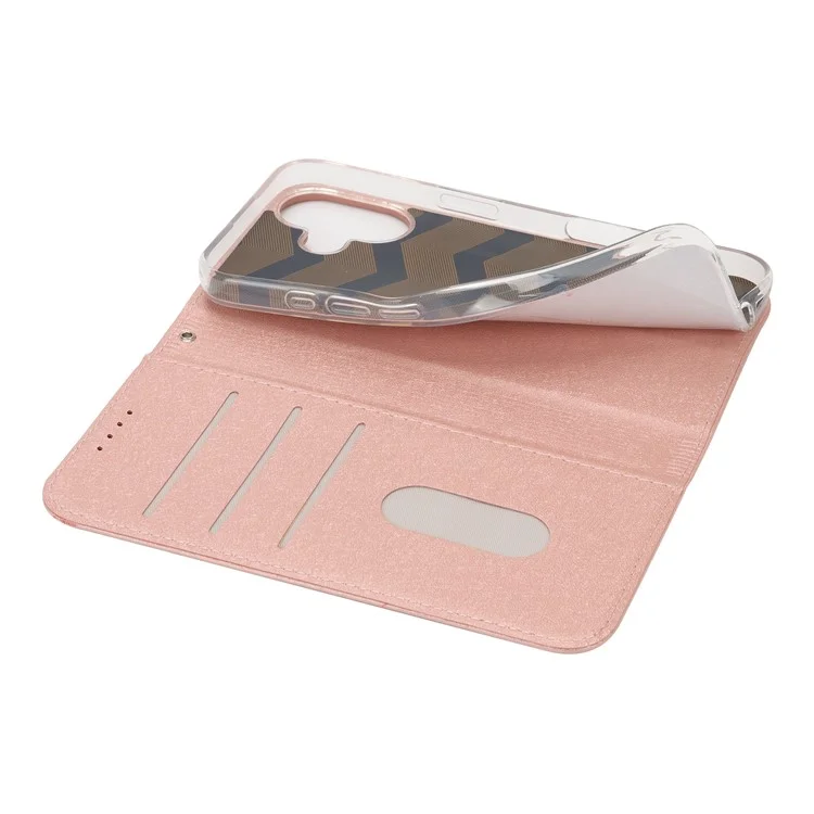 Para Iphone 16 Case PU Leather Silk Texture Magnetic Flip Phone Cover - Oro Rosa