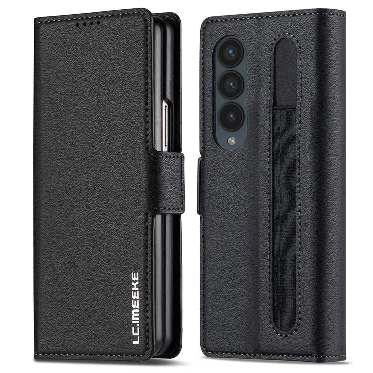Lc. Imeeke L1 Para Samsung Galaxy Z Fold3 5G Stand Case Texture PU Cubierta de Teléfono de Cuero de Cuero - Negro