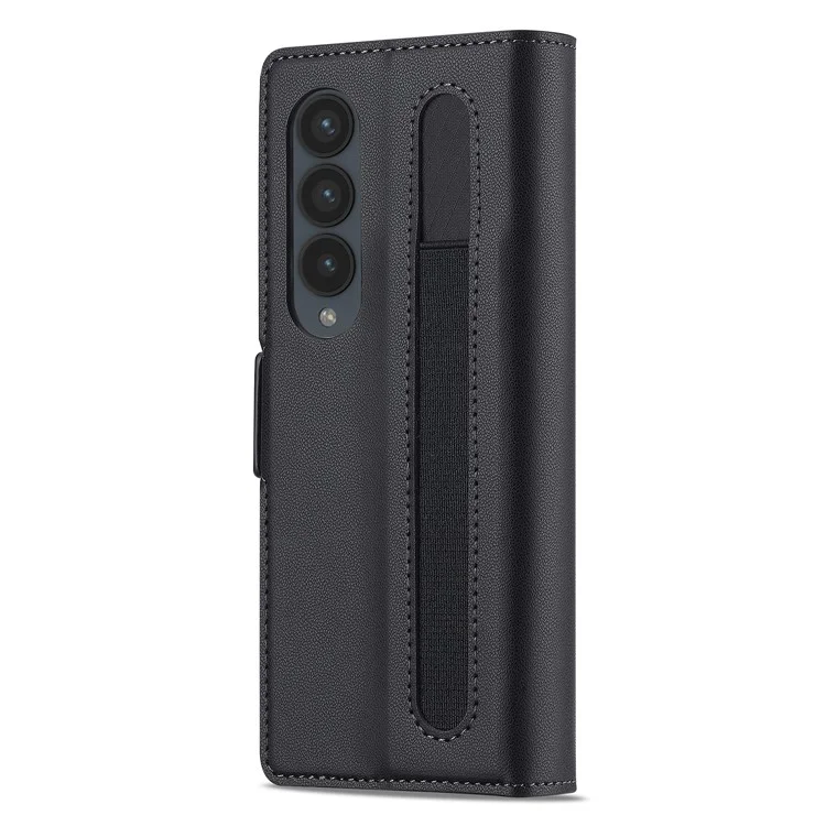 Lc. Imeeke L1 Para Samsung Galaxy Z Fold3 5G Stand Case Texture PU Cubierta de Teléfono de Cuero de Cuero - Negro