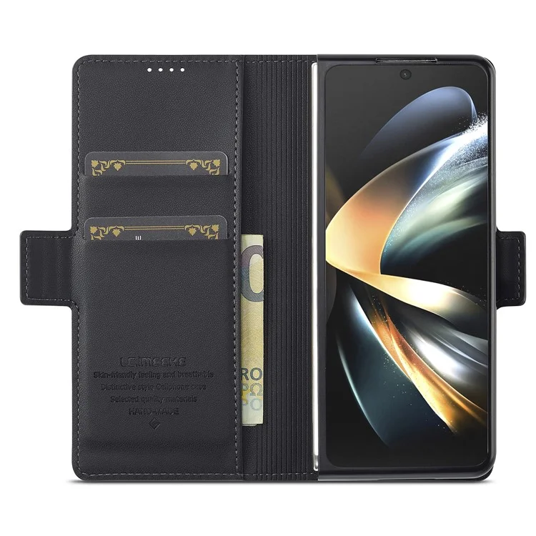 Lc. Imeeke L1 Para Samsung Galaxy Z Fold3 5G Stand Case Texture PU Cubierta de Teléfono de Cuero de Cuero - Negro