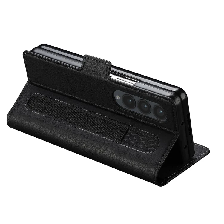 Lc. Imeeke L1 Para Samsung Galaxy Z Fold3 5G Stand Case Texture PU Cubierta de Teléfono de Cuero de Cuero - Negro