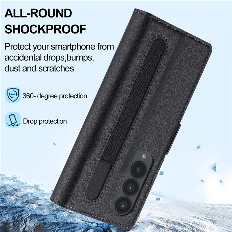 Lc. Imeeke L1 Para Samsung Galaxy Z Fold3 5G Stand Case Texture PU Cubierta de Teléfono de Cuero de Cuero - Negro