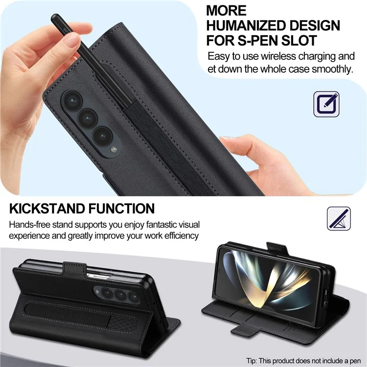 Lc. Imeeke L1 Para Samsung Galaxy Z Fold3 5G Stand Case Texture PU Cubierta de Teléfono de Cuero de Cuero - Negro