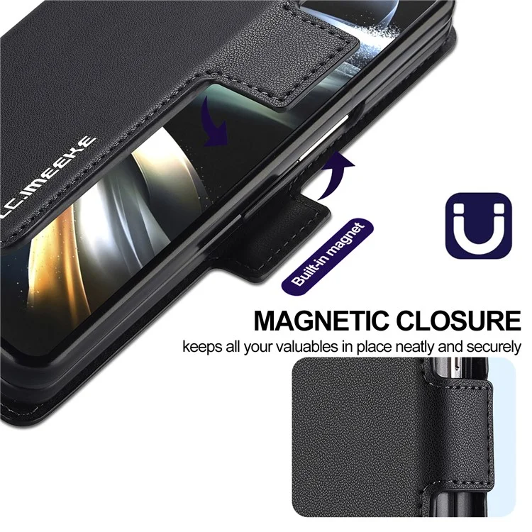 Lc. Imeeke L1 Para Samsung Galaxy Z Fold3 5G Stand Case Texture PU Cubierta de Teléfono de Cuero de Cuero - Negro