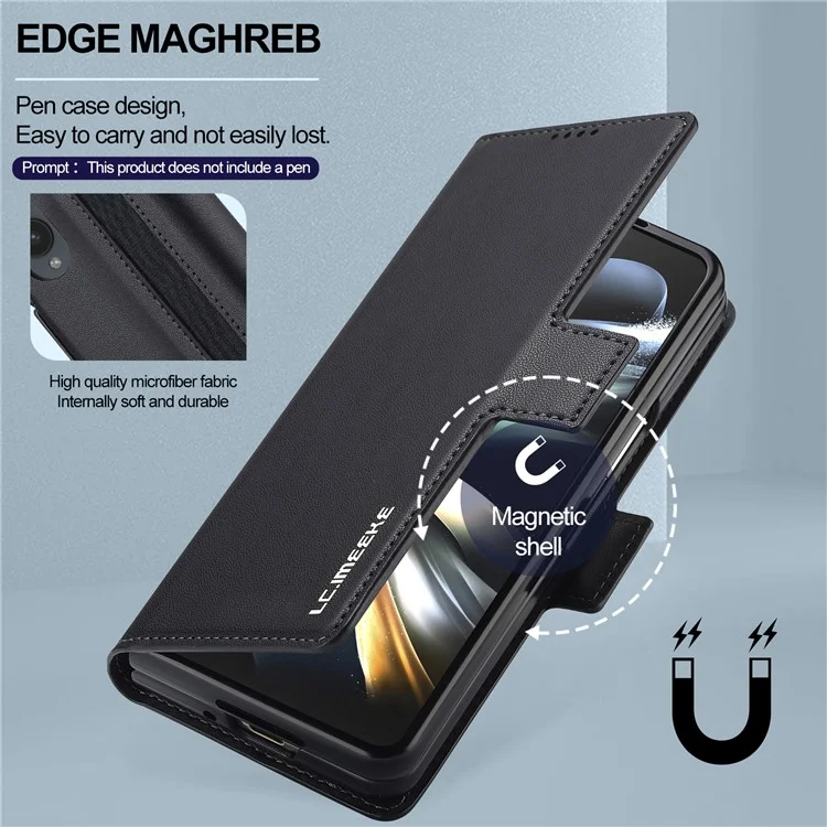 Lc. Imeeke L1 Para Samsung Galaxy Z Fold3 5G Stand Case Texture PU Cubierta de Teléfono de Cuero de Cuero - Negro