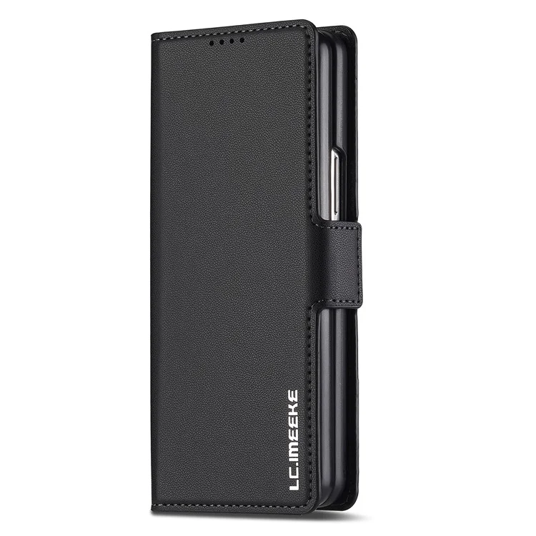 Lc. Imeeke L1 Para Samsung Galaxy Z Fold3 5G Stand Case Texture PU Cubierta de Teléfono de Cuero de Cuero - Negro