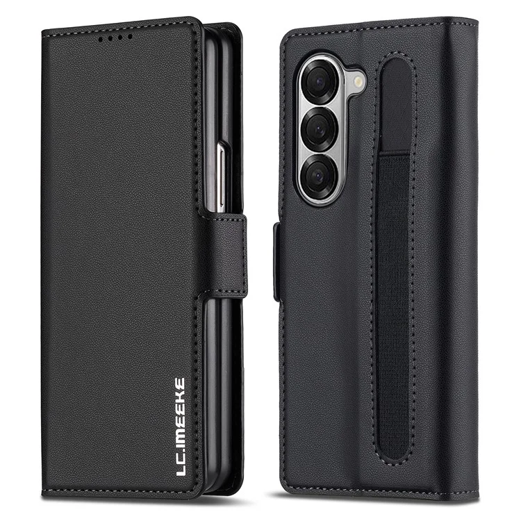 Lc. Imeeke L1 Per Samsung Galaxy Z Fold5 5G Stand Case Texture PU Copertina Per il Telefono in Pelle - Nero
