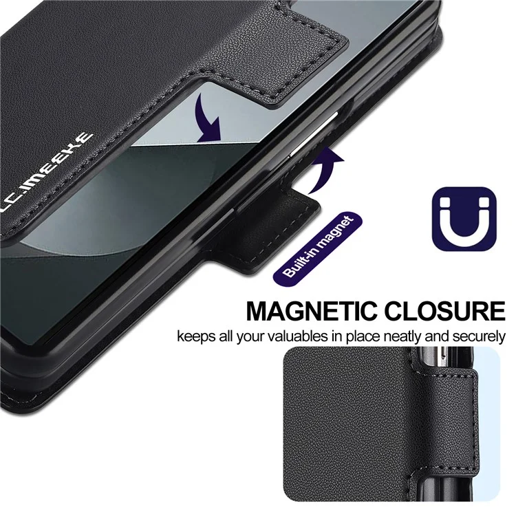 Lc. Imeeke L1 Per Samsung Galaxy Z Fold5 5G Stand Case Texture PU Copertina Per il Telefono in Pelle - Nero