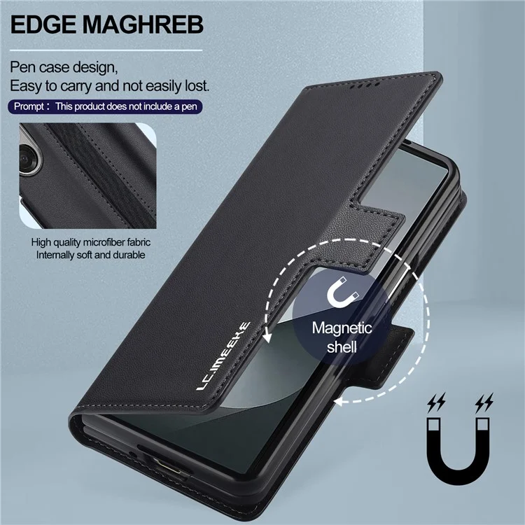 Lc. Imeeke L1 Per Samsung Galaxy Z Fold5 5G Stand Case Texture PU Copertina Per il Telefono in Pelle - Nero