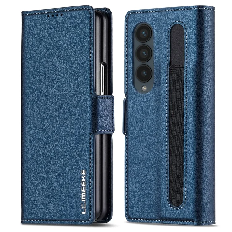 Lc. Imeeke L1 Per Samsung Galaxy Z Fold4 5G Case di Stand Texture PU Coperchi - Blu