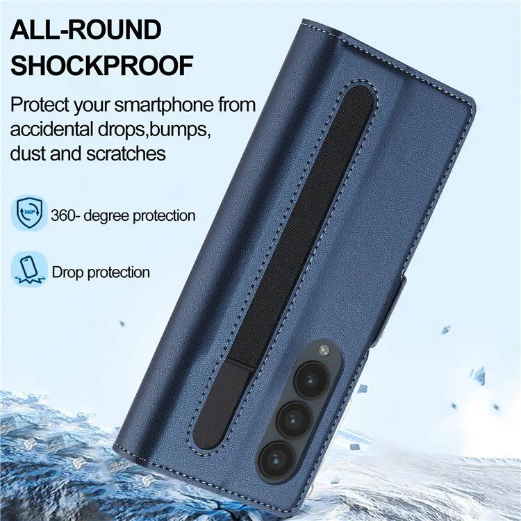 Lc. Imeeke L1 Per Samsung Galaxy Z Fold4 5G Case di Stand Texture PU Coperchi - Blu