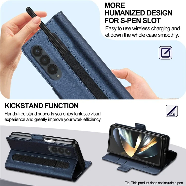 Lc. Imeeke L1 Per Samsung Galaxy Z Fold4 5G Case di Stand Texture PU Coperchi - Blu
