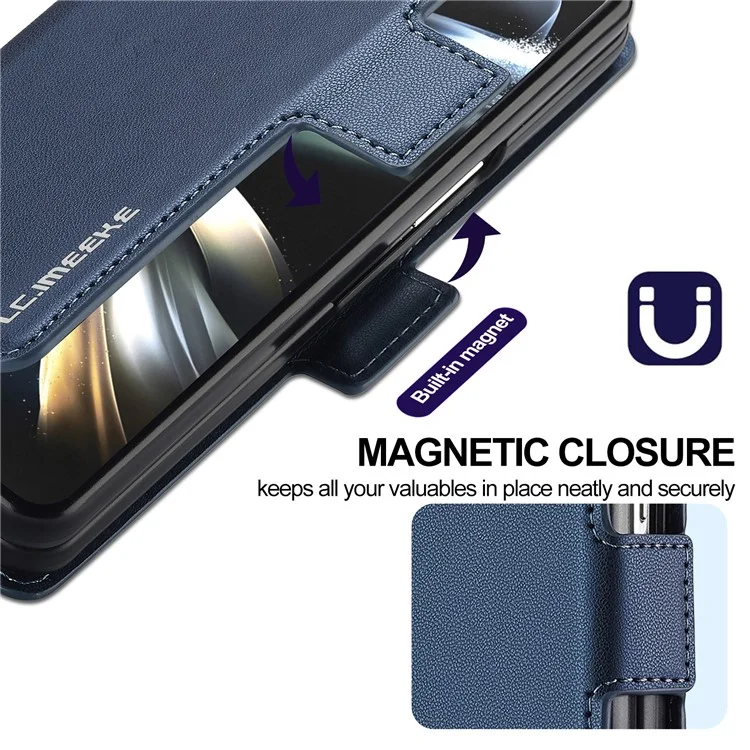 Lc. Imeeke L1 Per Samsung Galaxy Z Fold4 5G Case di Stand Texture PU Coperchi - Blu