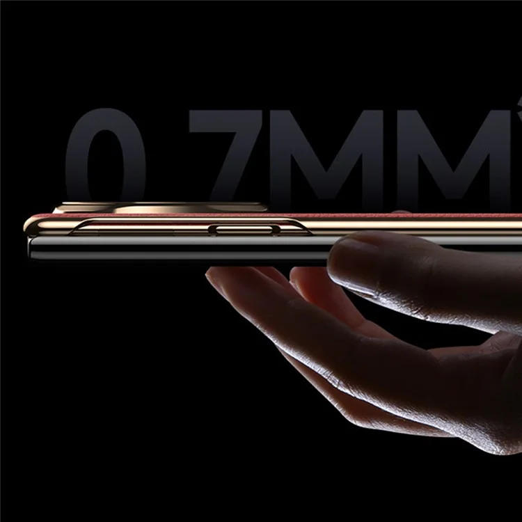 Pour Huawei Mate XT Ultimate Affiche de Vue Venture de Vache Authentique Couverture de Couvoir + pc Électroplate - or + Rouge