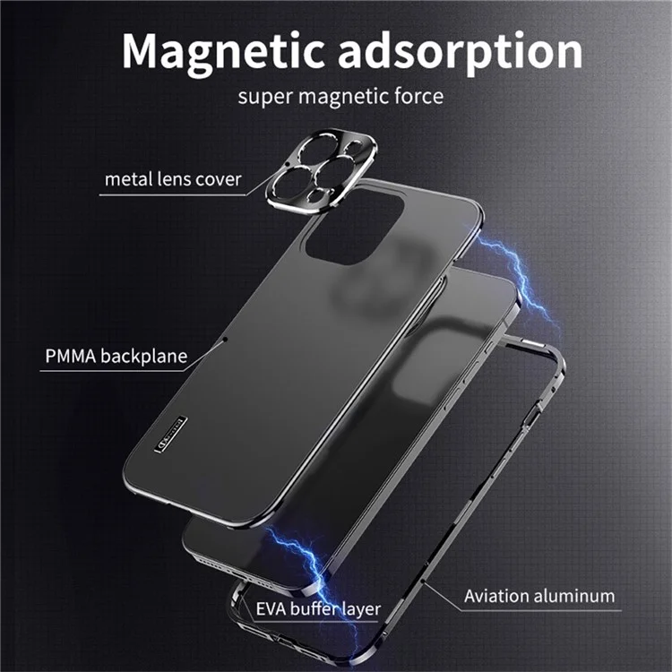 IM-CHEN For iPhone 16 Pro Case Magnetic Buckle Lock Matte PC Aluminium Alloy Frame Phone Cover - Black